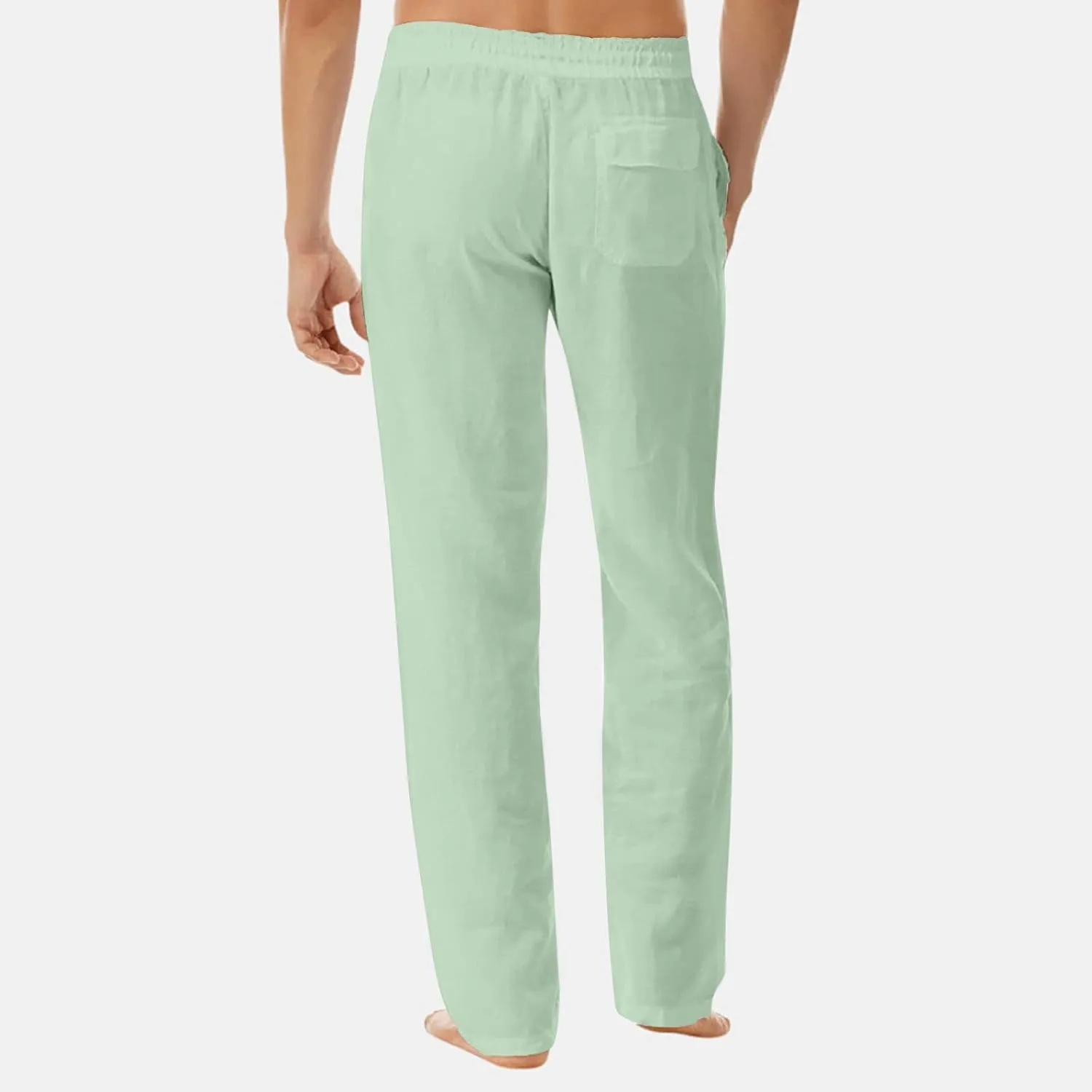 Men's Business Casual Linen Pants Drawstring Elastic Waist Lightweight Summer Beach Trousers