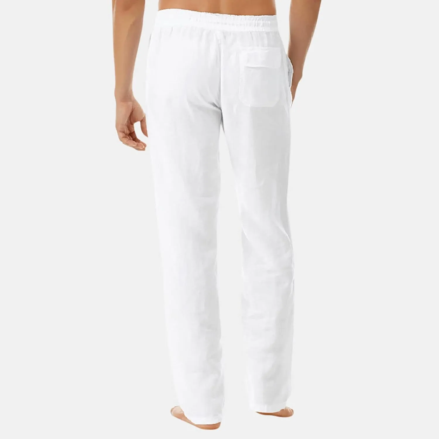 Men's Business Casual Linen Pants Drawstring Elastic Waist Lightweight Summer Beach Trousers