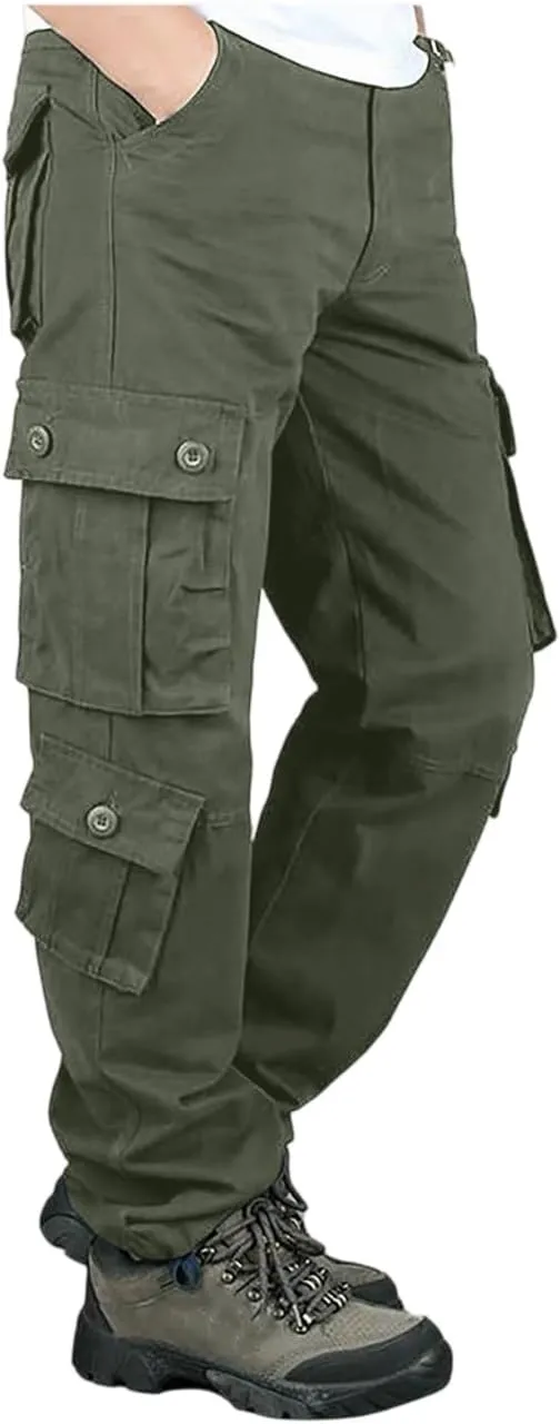 Men's Casual Cargo Pants Lightweight Hiking Work Elastic Waist Tactical Pants