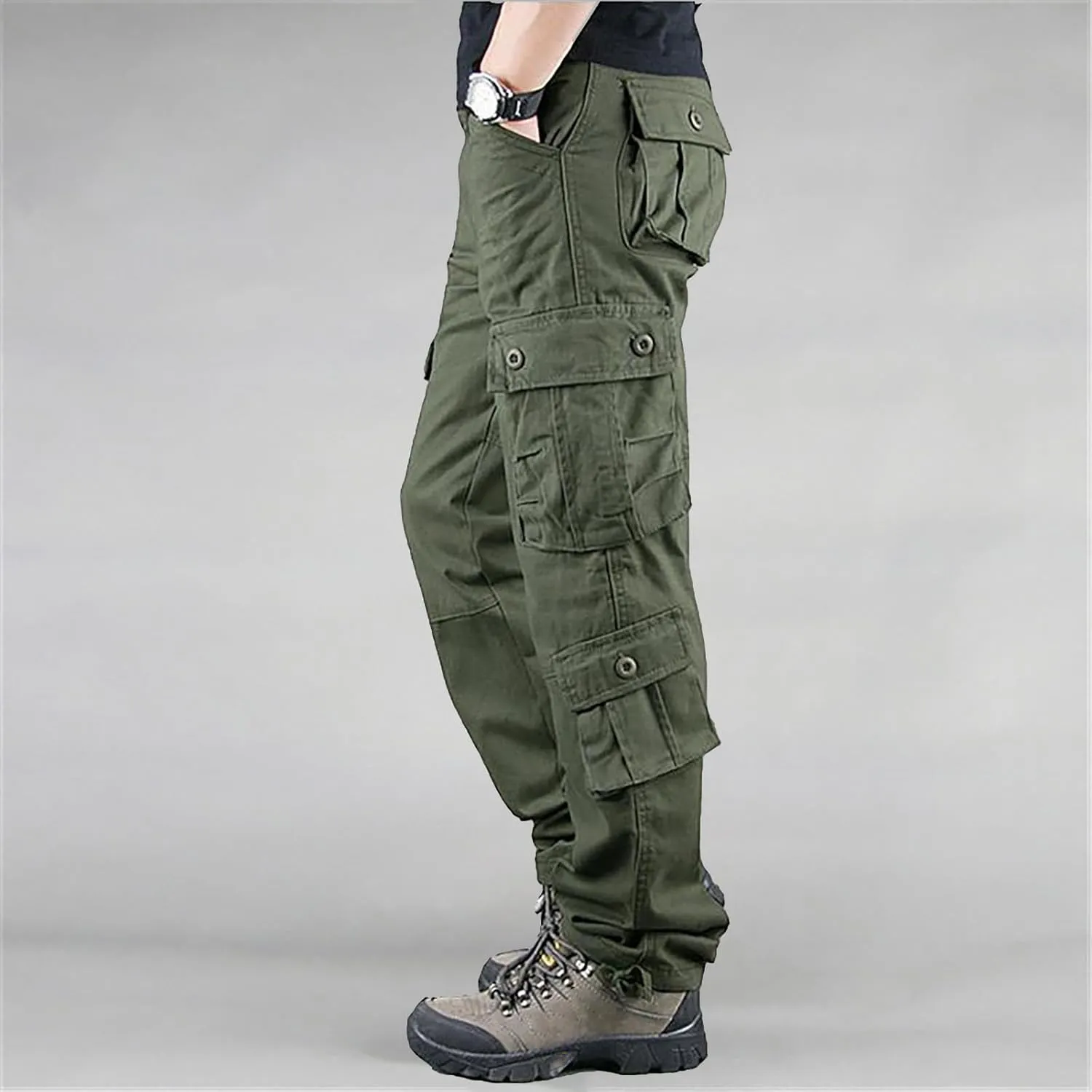Men's Casual Cargo Pants Lightweight Hiking Work Elastic Waist Tactical Pants