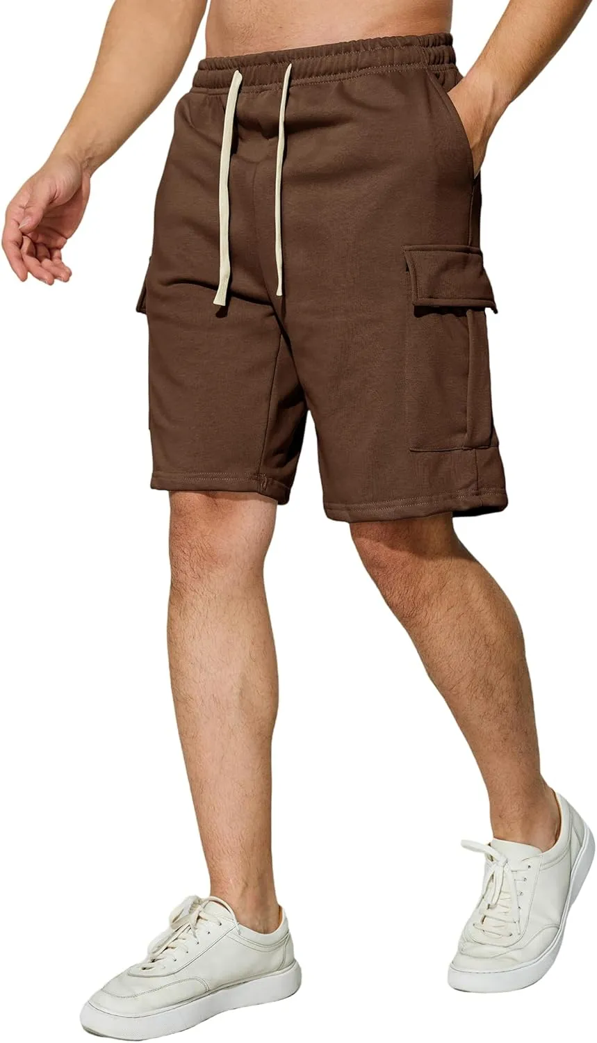 Mens Casual Cargo Shorts Cotton Elastic Waist Drawstring Sweat Shorts Gym Workout Jogger Shorts