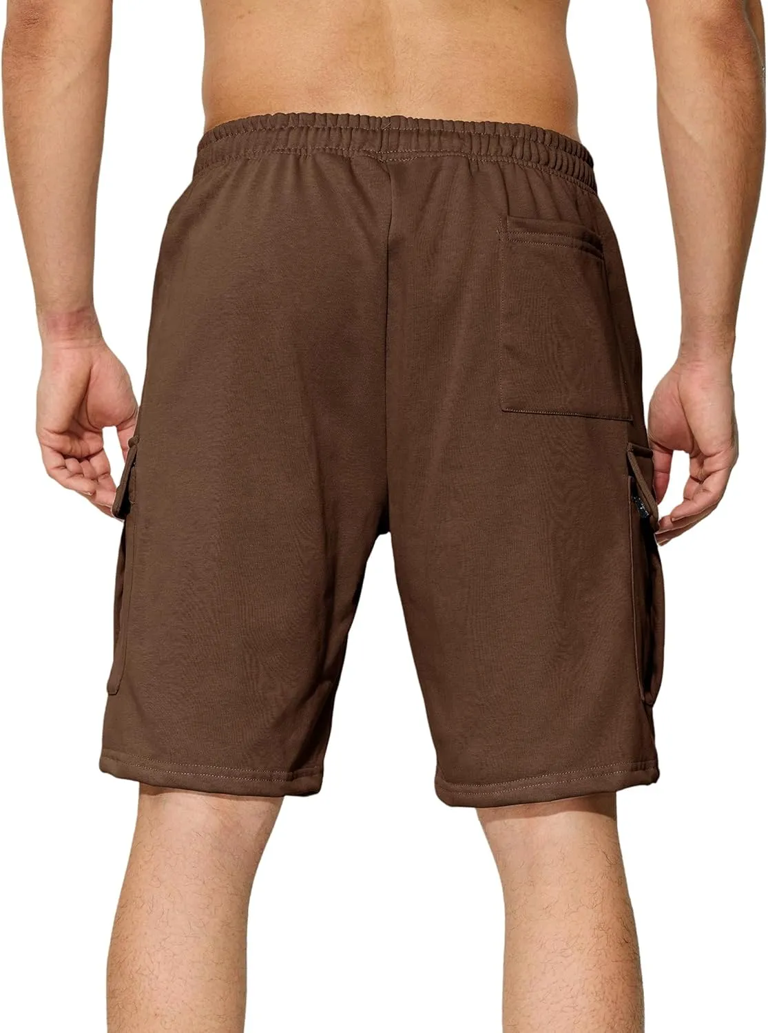 Mens Casual Cargo Shorts Cotton Elastic Waist Drawstring Sweat Shorts Gym Workout Jogger Shorts