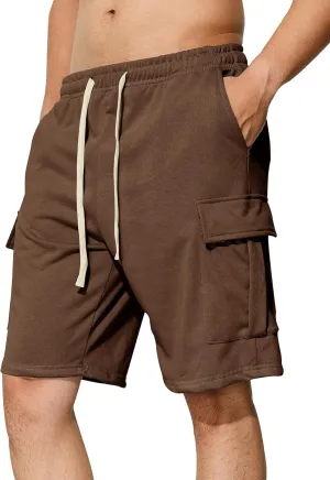 Mens Casual Cargo Shorts Cotton Elastic Waist Drawstring Sweat Shorts Gym Workout Jogger Shorts