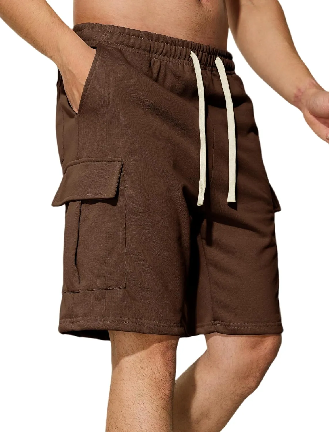 Mens Casual Cargo Shorts Cotton Elastic Waist Drawstring Sweat Shorts Gym Workout Jogger Shorts