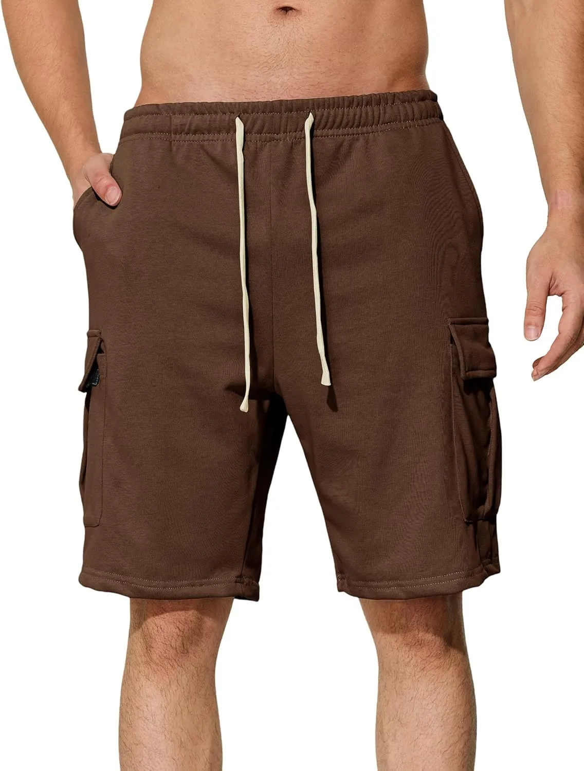 Mens Casual Cargo Shorts Cotton Elastic Waist Drawstring Sweat Shorts Gym Workout Jogger Shorts