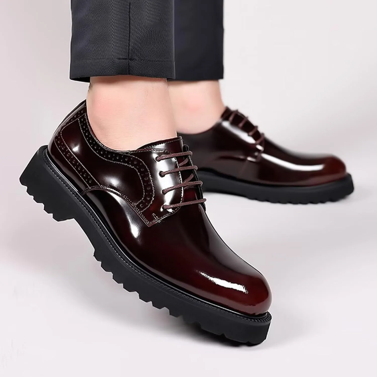 Men's Casual Dress Oxfords Lace Up Business Formal Derby Shoes for Weddings