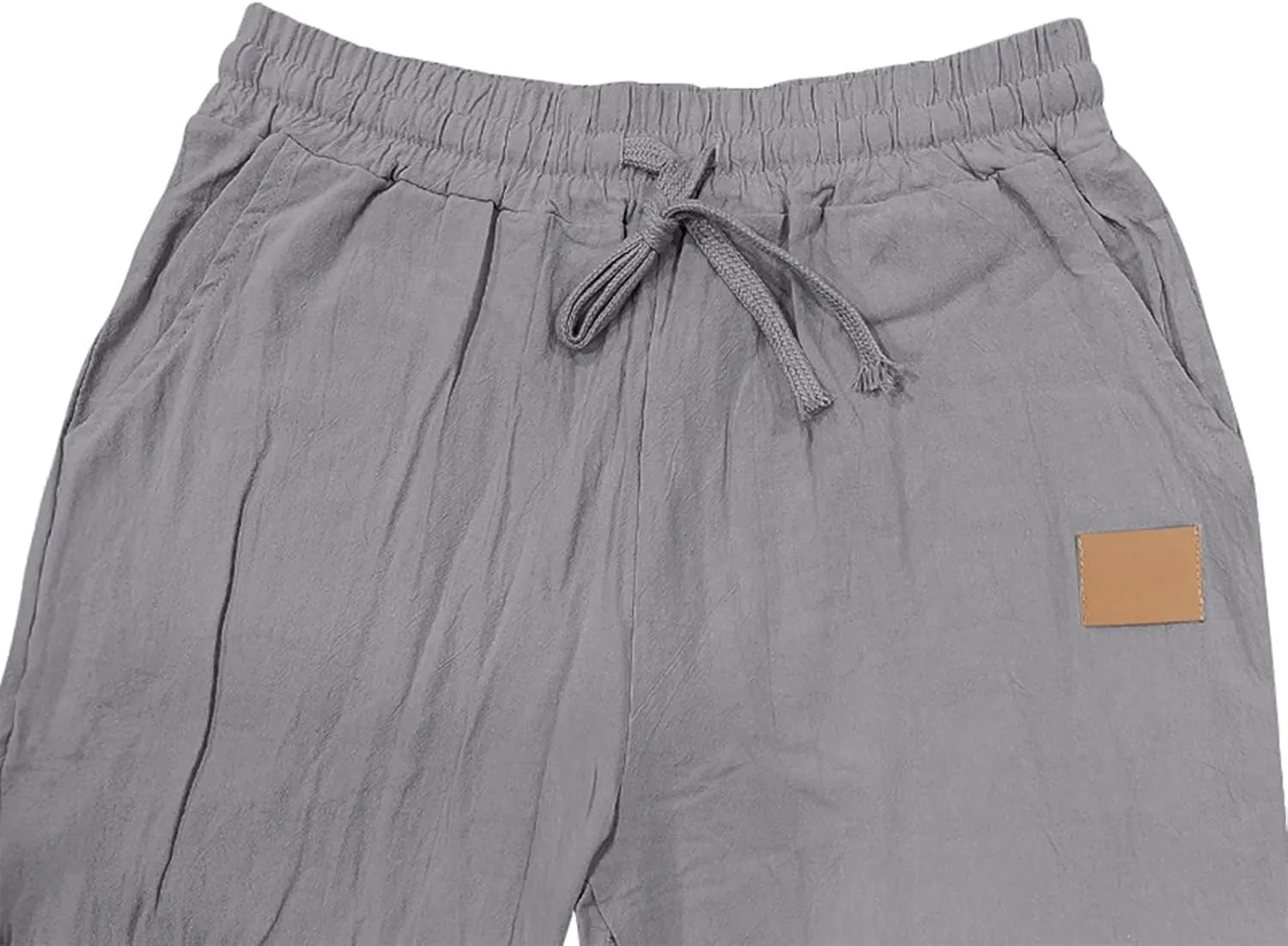 Men's Casual Linen Pants Beach Summer Elastic Waist Drawstring Breathable Pants Lightweight Linen Trousers