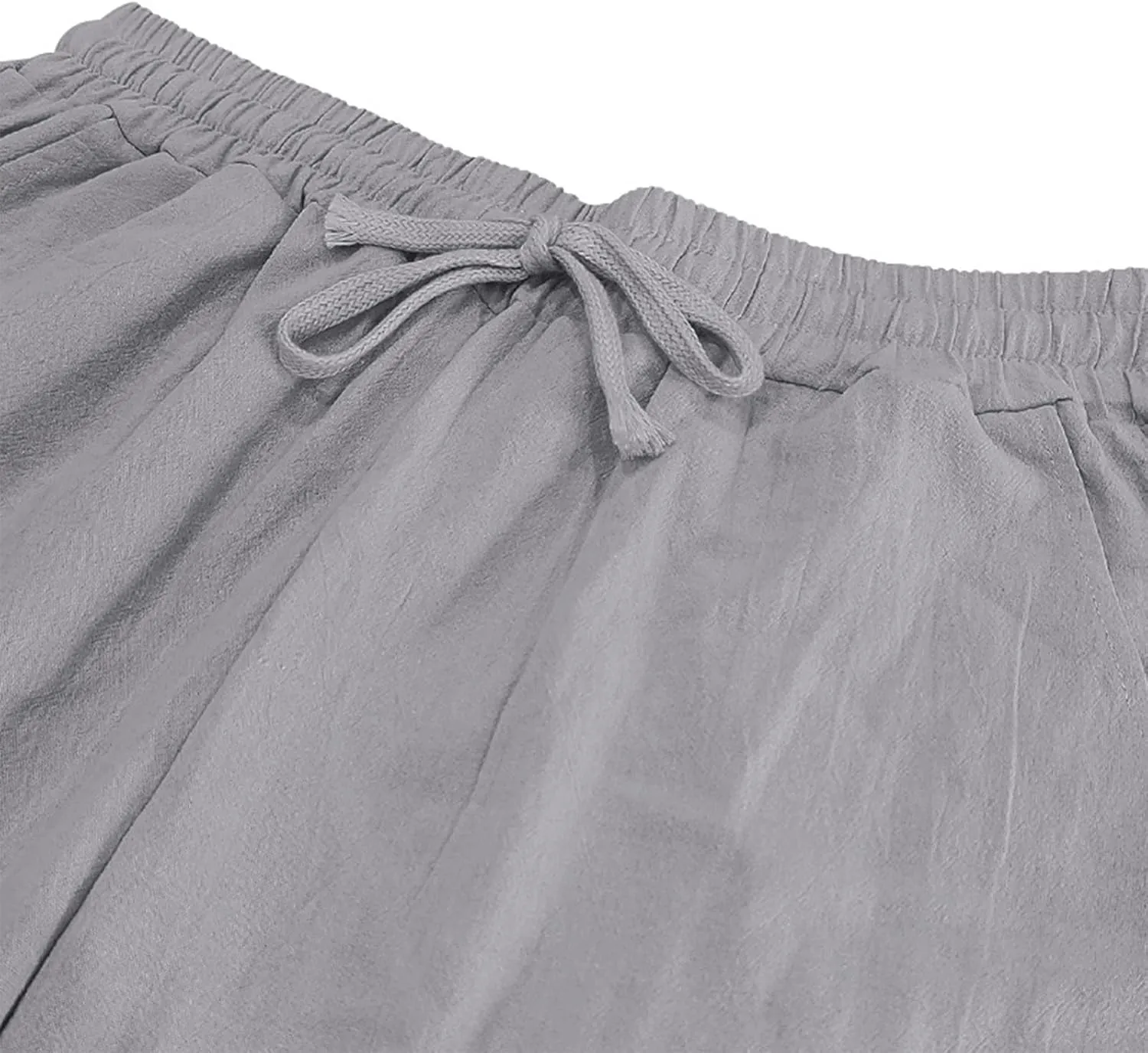 Men's Casual Linen Pants Beach Summer Elastic Waist Drawstring Breathable Pants Lightweight Linen Trousers