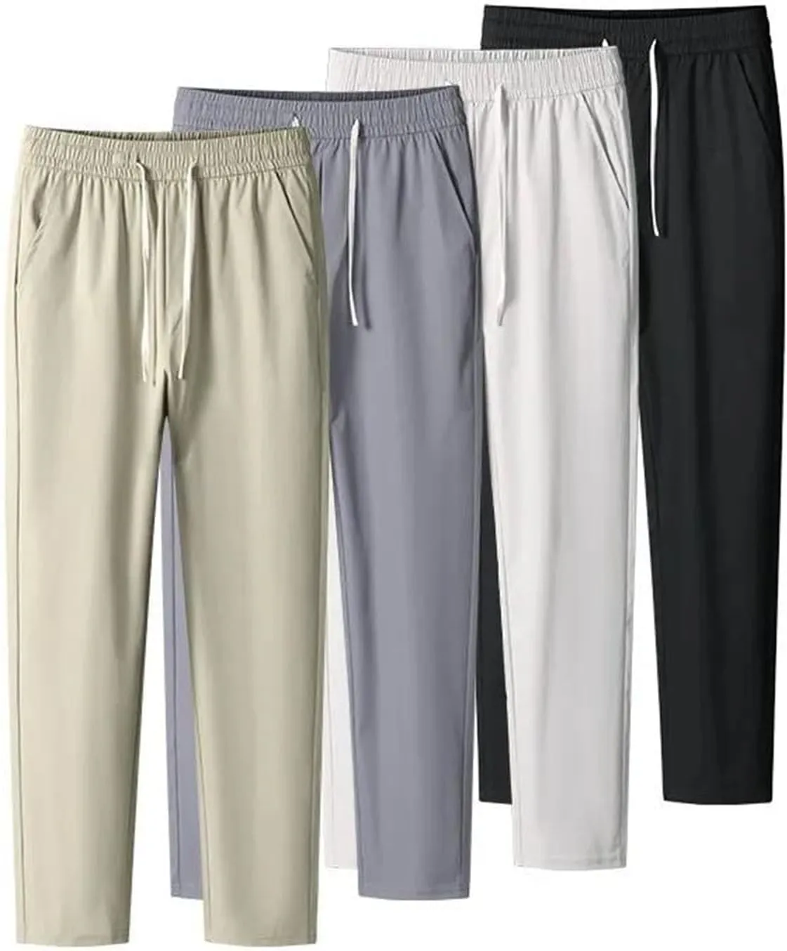 Men's Casual Pants Thin Straight Athletic Trousers Elastic Waist Lightweight Sweatpants