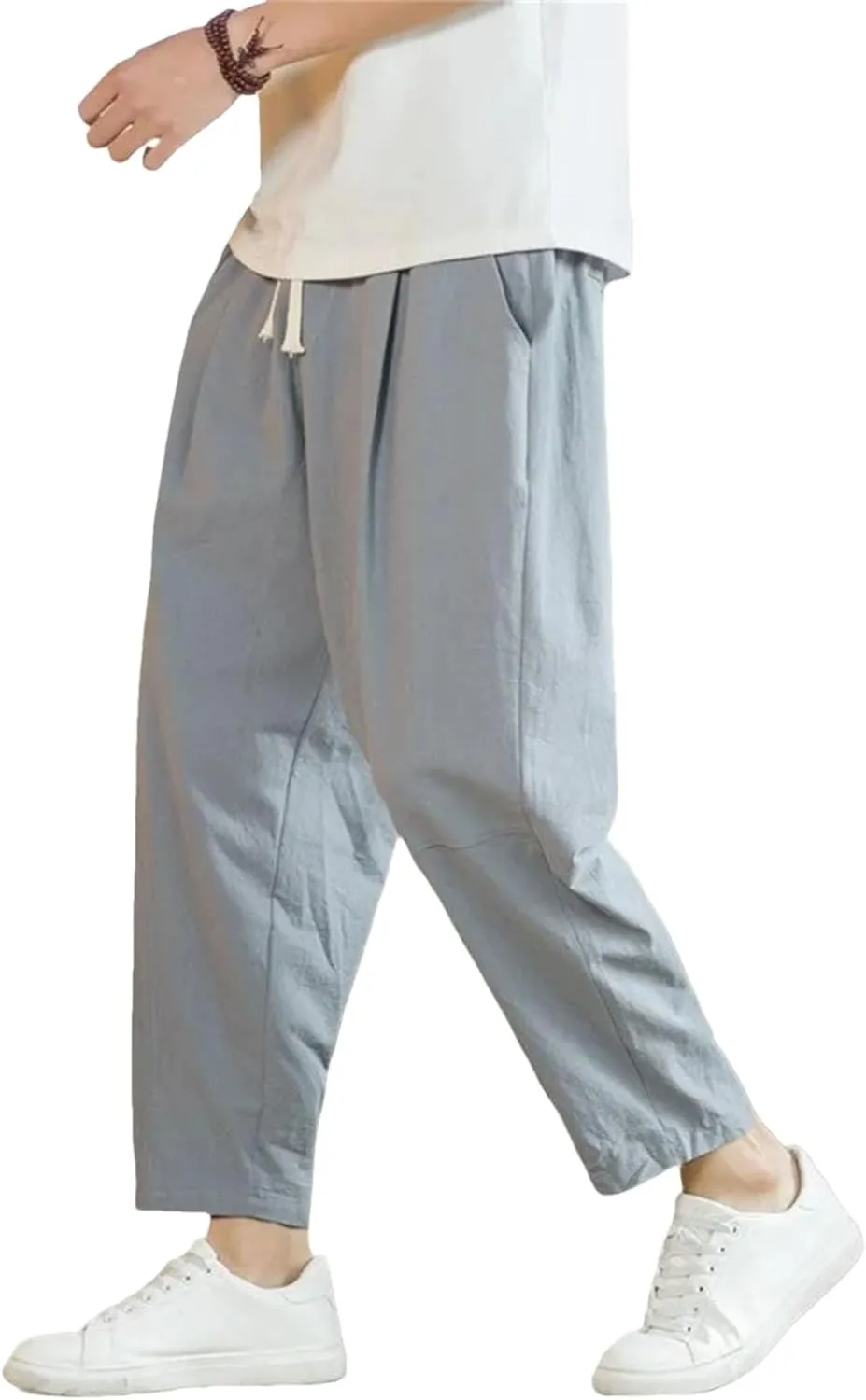 Men's Cotton Linen Lightweight Sweatpants Streetwear Casual Athletic Long Pants Trousers