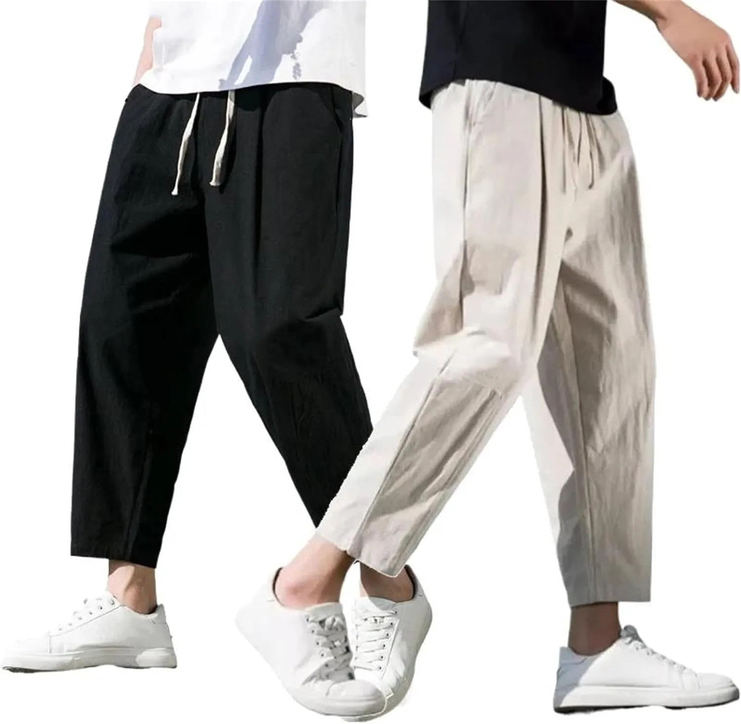 Men's Cotton Linen Lightweight Sweatpants Streetwear Casual Athletic Long Pants Trousers