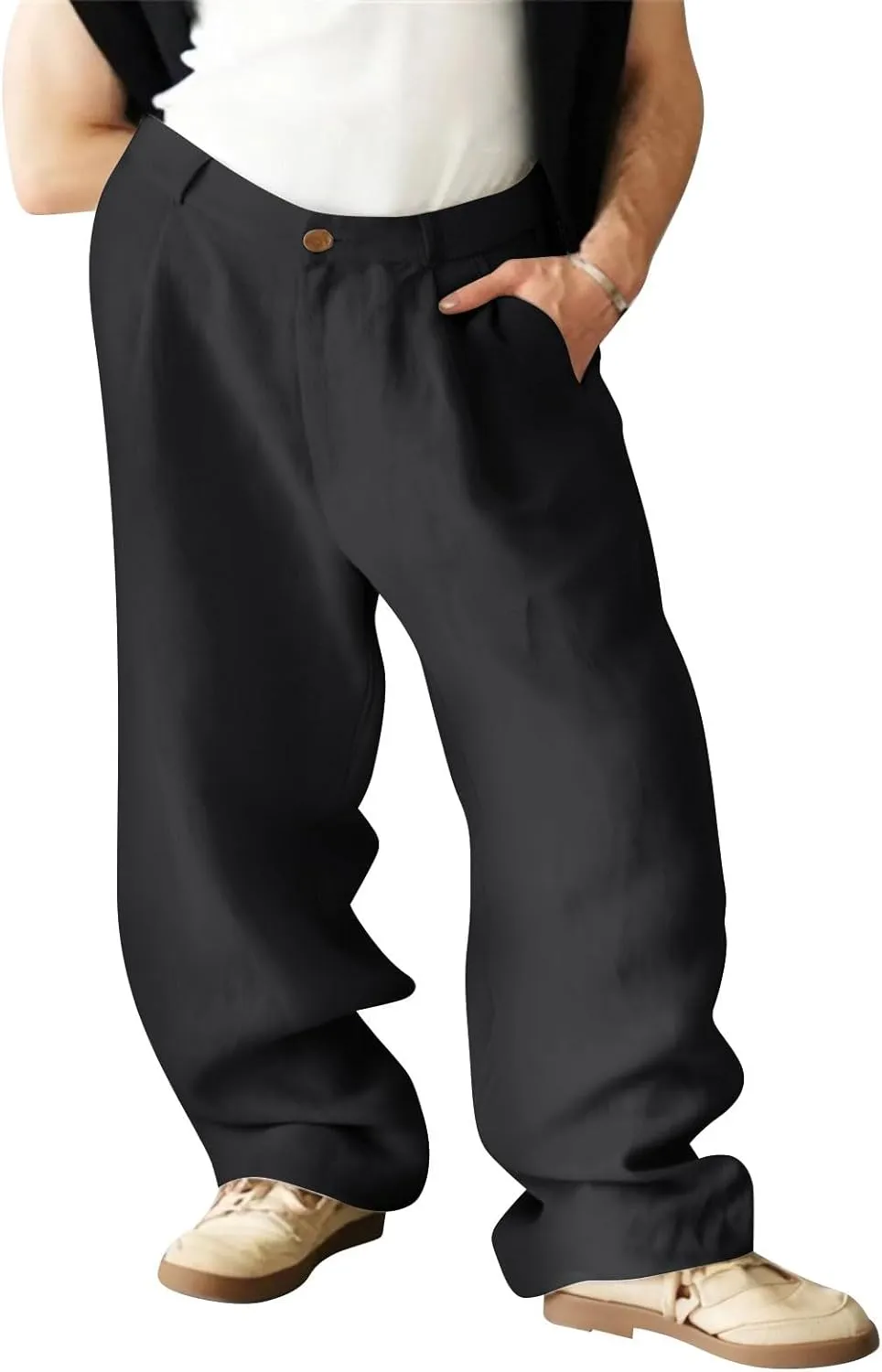 Men's Cotton Linen Pants Lightweight Summer Beach Trousers Yoga Pants for Men