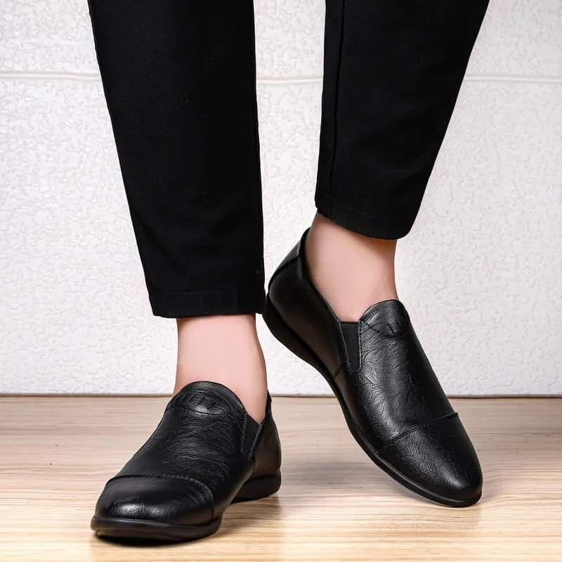 Mens Dress Oxford Shoes Luxury Leather Comfort Orthopedic Slip On Round Toe Non Slip Rubber Sole Low Top Working