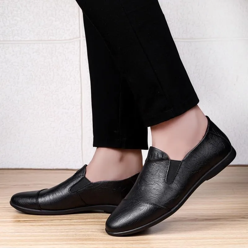 Mens Dress Oxford Shoes Luxury Leather Comfort Orthopedic Slip On Round Toe Non Slip Rubber Sole Low Top Working