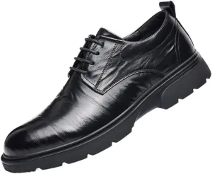 Men's Dress Shoes Vintage Lace Up Comfort Orthopedic Plain Toe Top-Grain Leather Block Heel Office