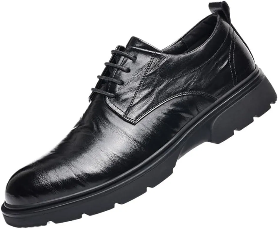 Men's Dress Shoes Vintage Lace Up Comfort Orthopedic Plain Toe Top-Grain Leather Block Heel Office
