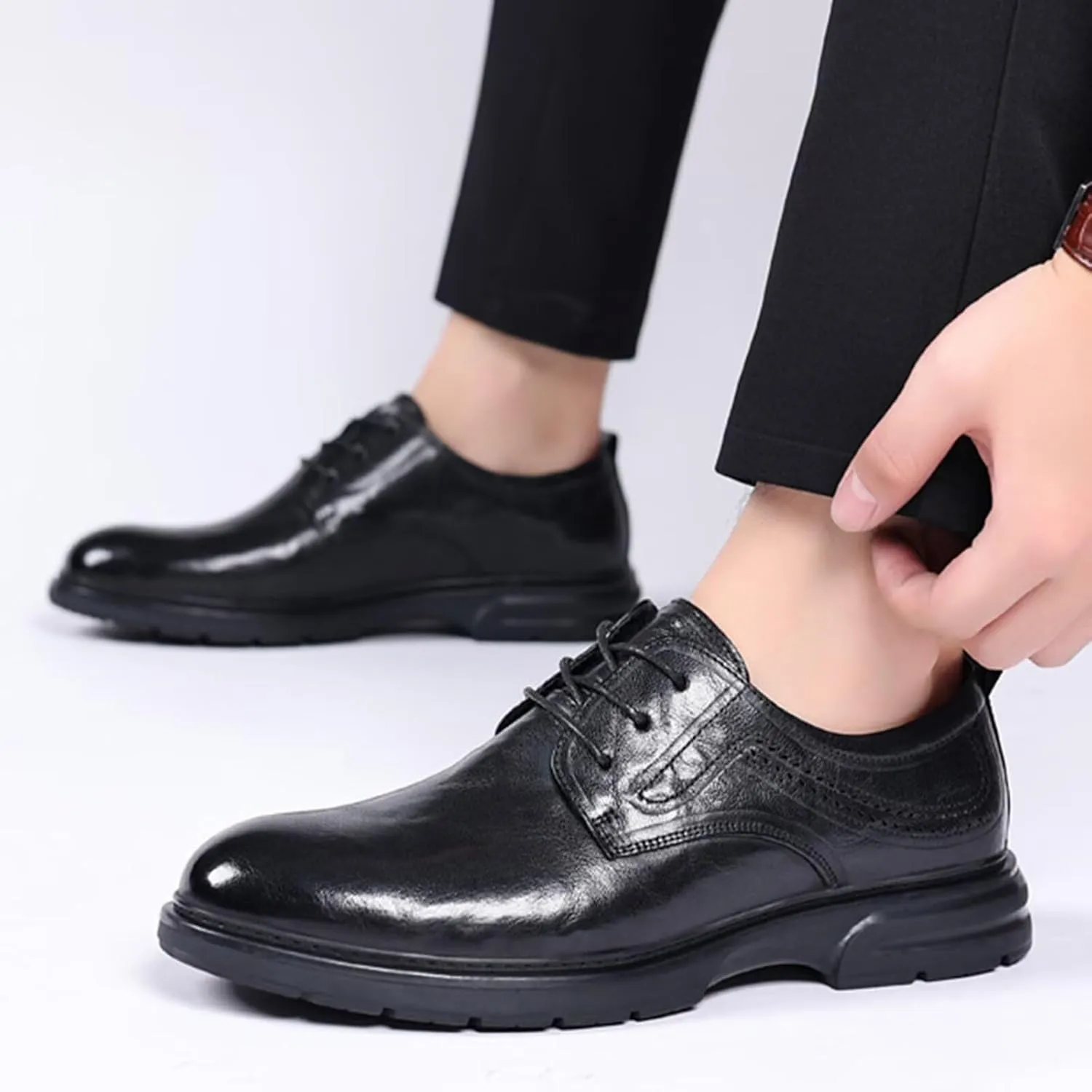Men's Leather Derby Oxfords Shoes Classic Lace-up Business Wedding Dress Shoes