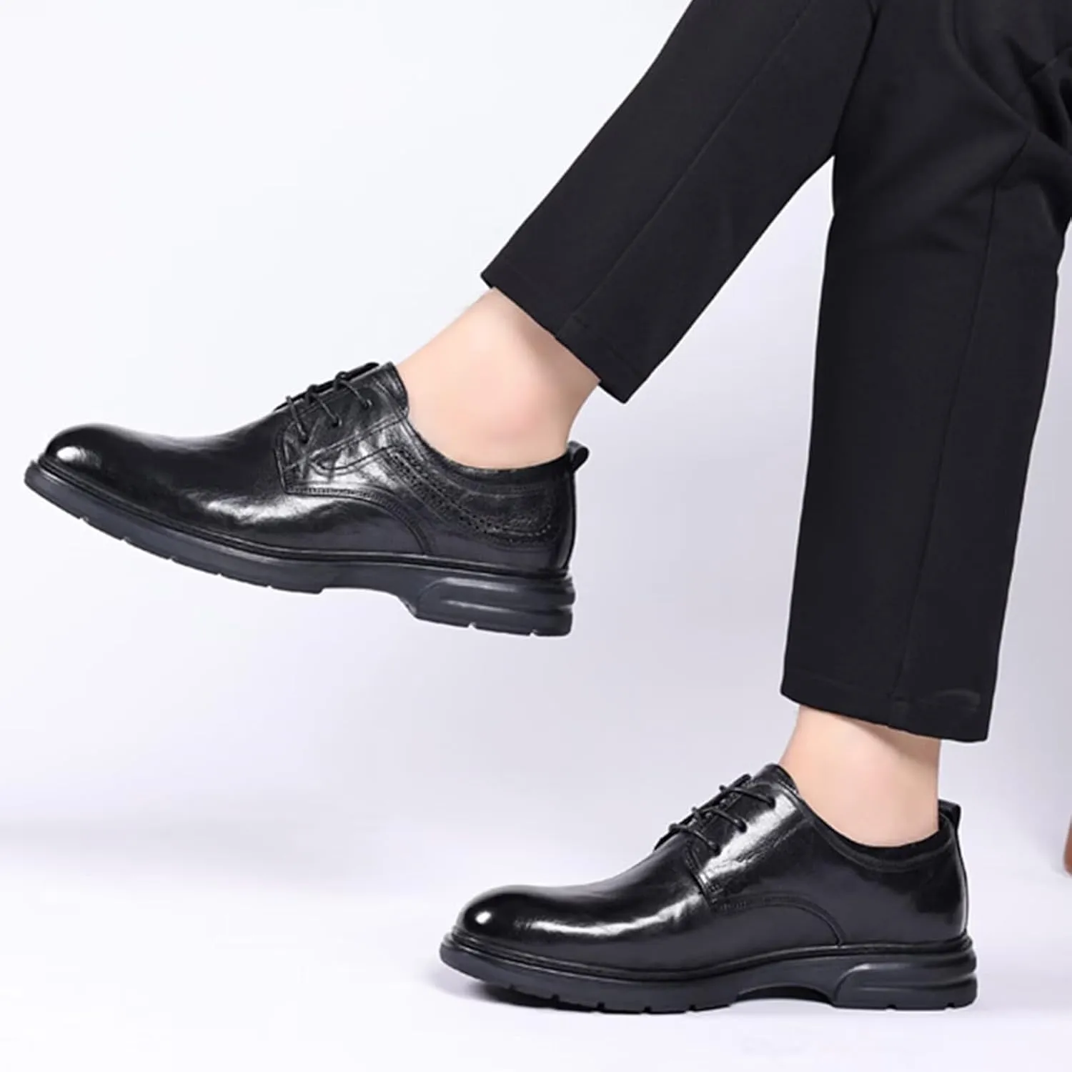 Men's Leather Derby Oxfords Shoes Classic Lace-up Business Wedding Dress Shoes