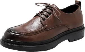 Men's Leather Dress Shoes Business Casual Oxford Shoes Classic Comfortable Lace-up Derby Shoes Brown