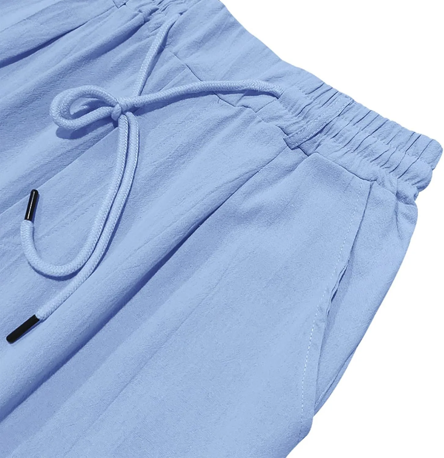 Men's Linen Pants Casual Lightweight Drawstring Loose Beach Yoga Trousers with Pockets