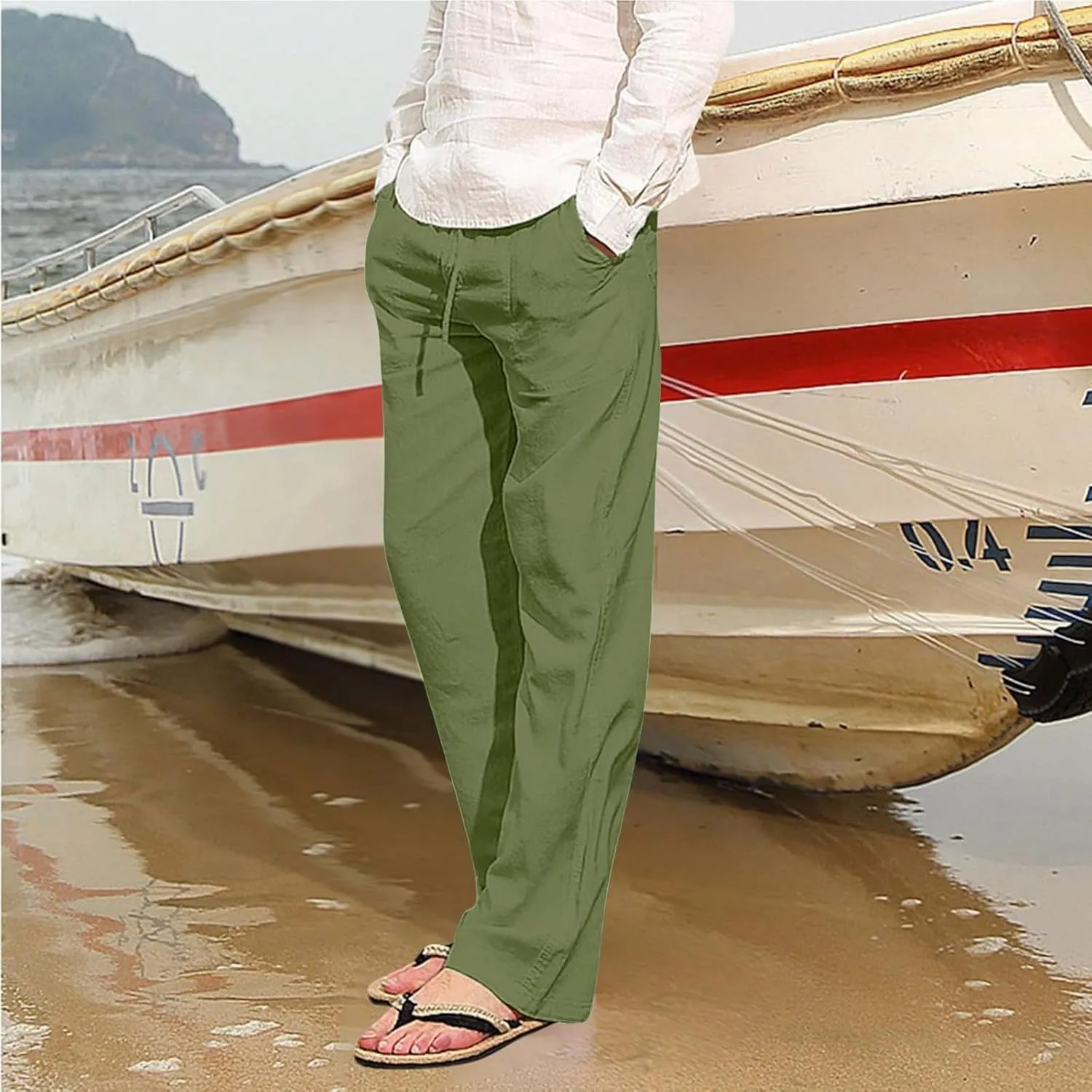 Men's Linen Pants Casual Loose Fit Beach Summer Lightweight Yoga Trousers