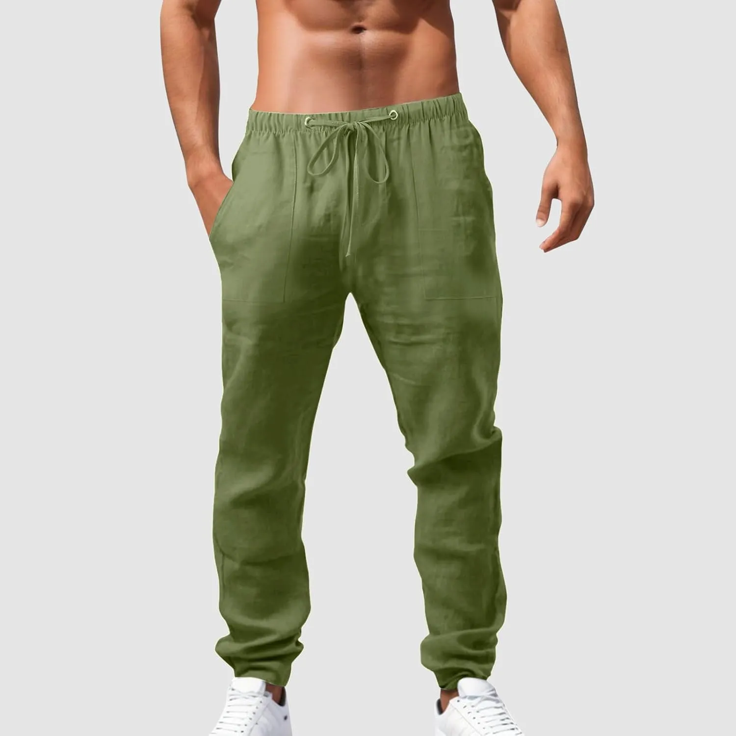 Men's Linen Pants Casual Loose Fit Beach Summer Lightweight Yoga Trousers