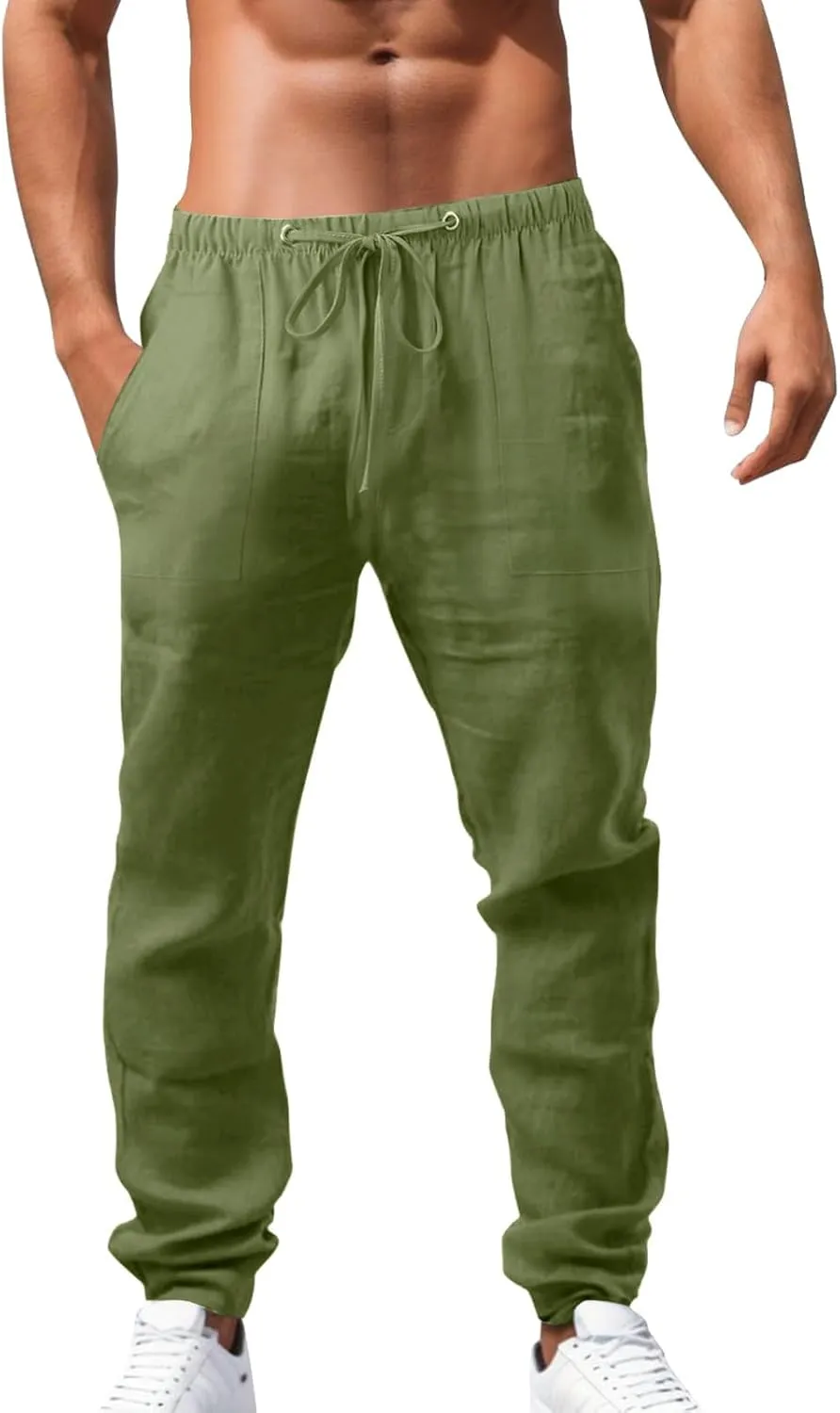 Men's Linen Pants Casual Loose Fit Beach Summer Lightweight Yoga Trousers