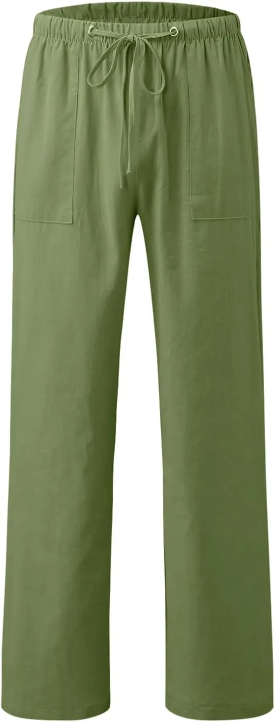 Men's Linen Pants Casual Loose Fit Beach Summer Lightweight Yoga Trousers