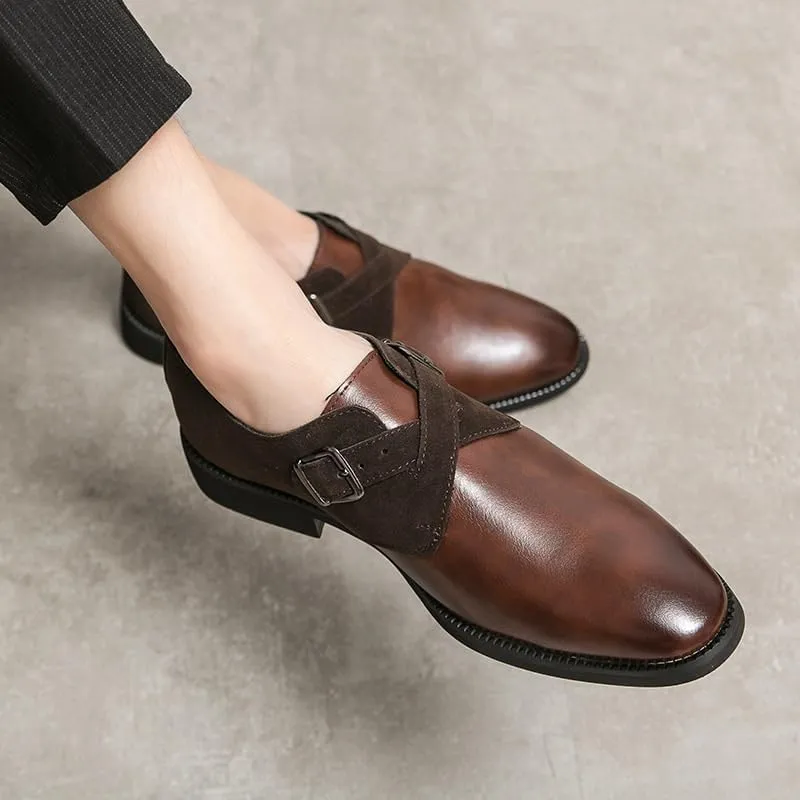 Mens Patchwork Formal Oxford Shoes Leather Comfort Orthopedic Slip On Breathable Business Working Monk with Anti-Slip Rubber Sole