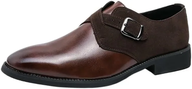 Mens Patchwork Formal Oxford Shoes Leather Comfort Orthopedic Slip On Breathable Business Working Monk with Anti-Slip Rubber Sole
