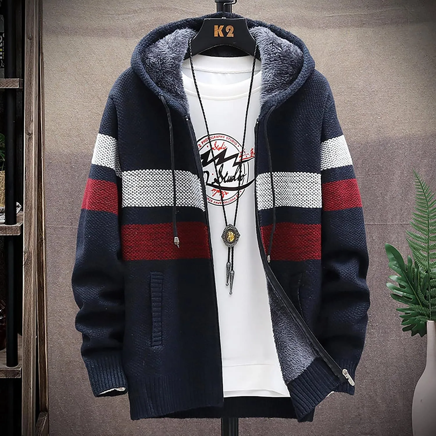 Men's Rain Jackets Waterproof Zip Up Fleece Jacket Heavyweight Hooded Sweatshirt Warm Thick Coat Jackets, M-3XL