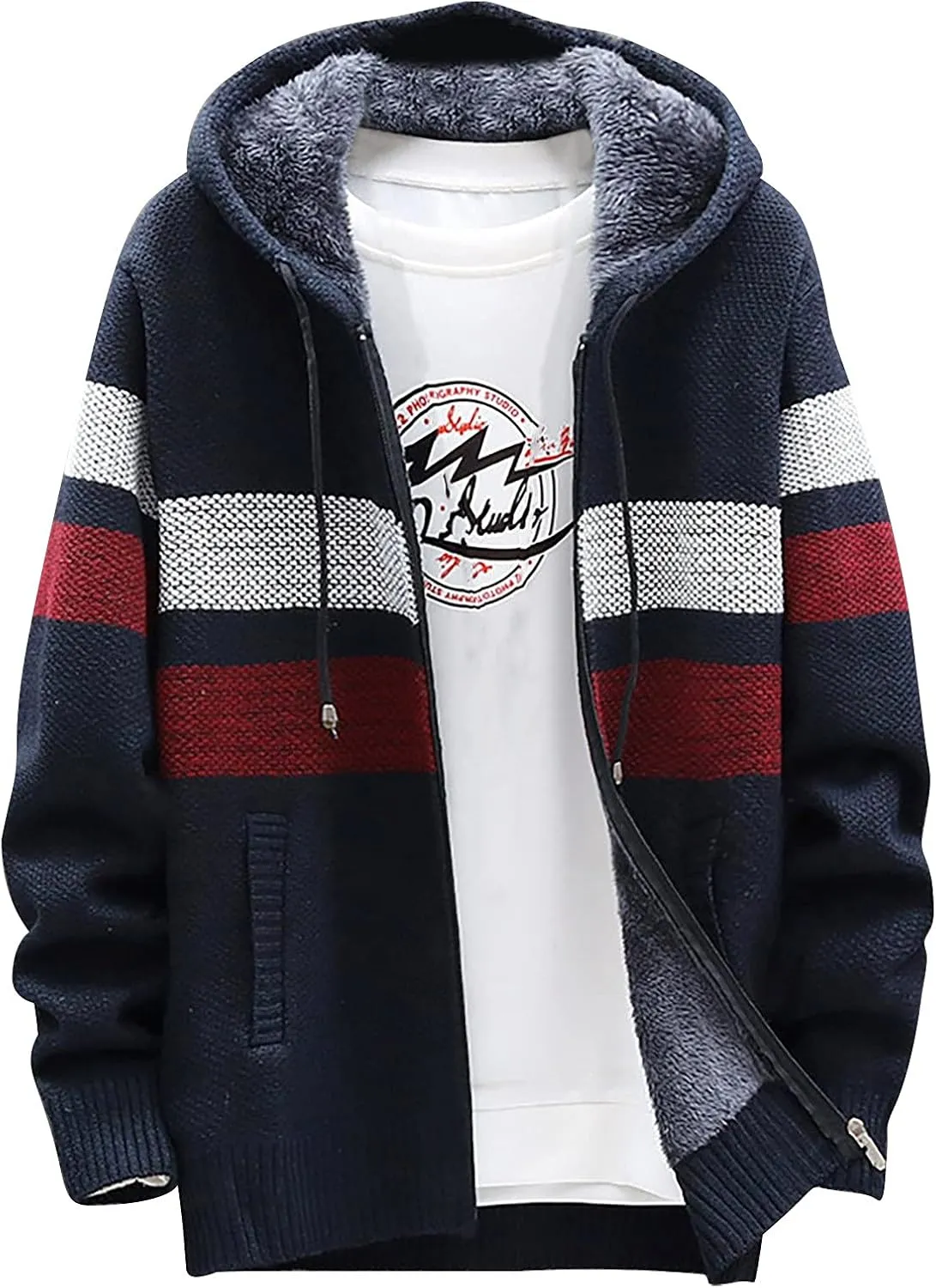 Men's Rain Jackets Waterproof Zip Up Fleece Jacket Heavyweight Hooded Sweatshirt Warm Thick Coat Jackets, M-3XL