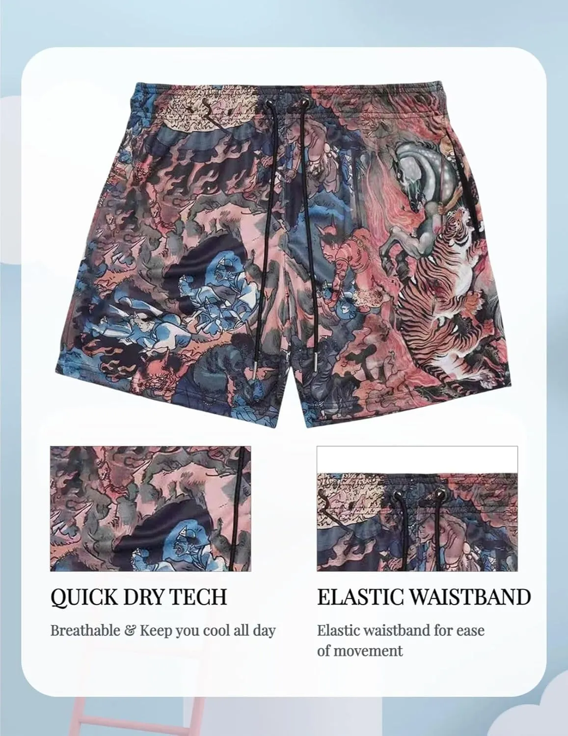 Men's Retro Basketball Shorts - Graphic Streetwear Breathable Mesh Gym Shorts, Lightweight Athletic Shorts with Drawstring
