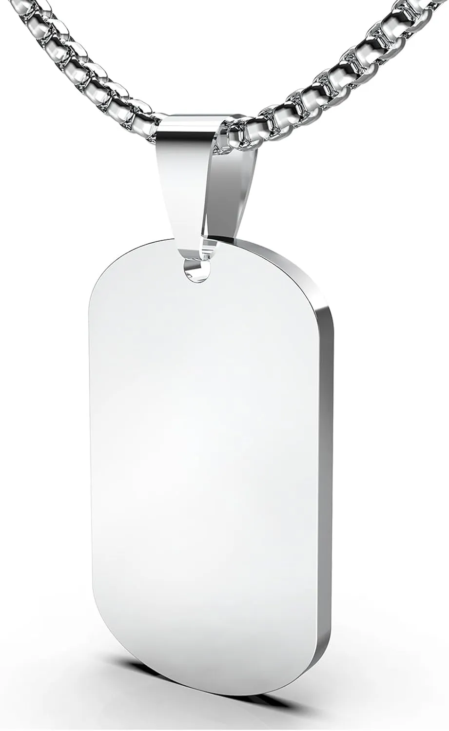 Mens Stainless Steel Dog Tag Pendant Necklace,Simple Blank Pendant Necklaces Jewelry Gifts for Men Women, 24" Box Chain