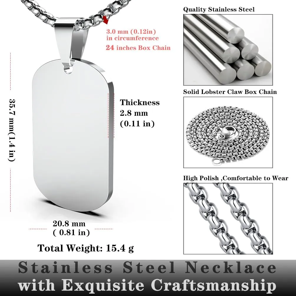 Mens Stainless Steel Dog Tag Pendant Necklace,Simple Blank Pendant Necklaces Jewelry Gifts for Men Women, 24" Box Chain