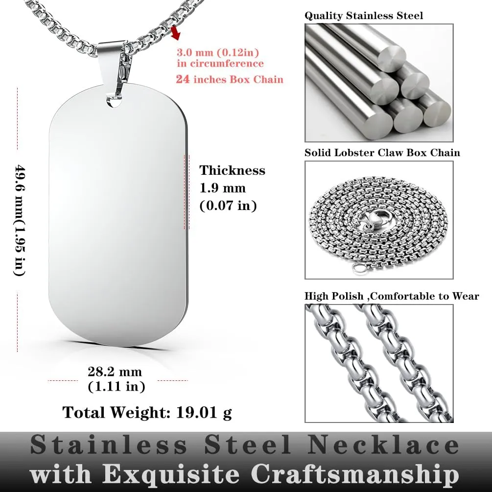 Mens Stainless Steel Dog Tag Pendant Necklace,Simple Blank Pendant Necklaces Jewelry Gifts for Men Women, 24" Box Chain