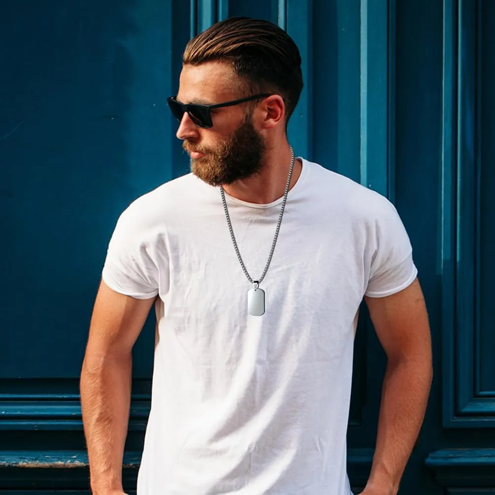 Mens Stainless Steel Dog Tag Pendant Necklace,Simple Blank Pendant Necklaces Jewelry Gifts for Men Women, 24" Box Chain