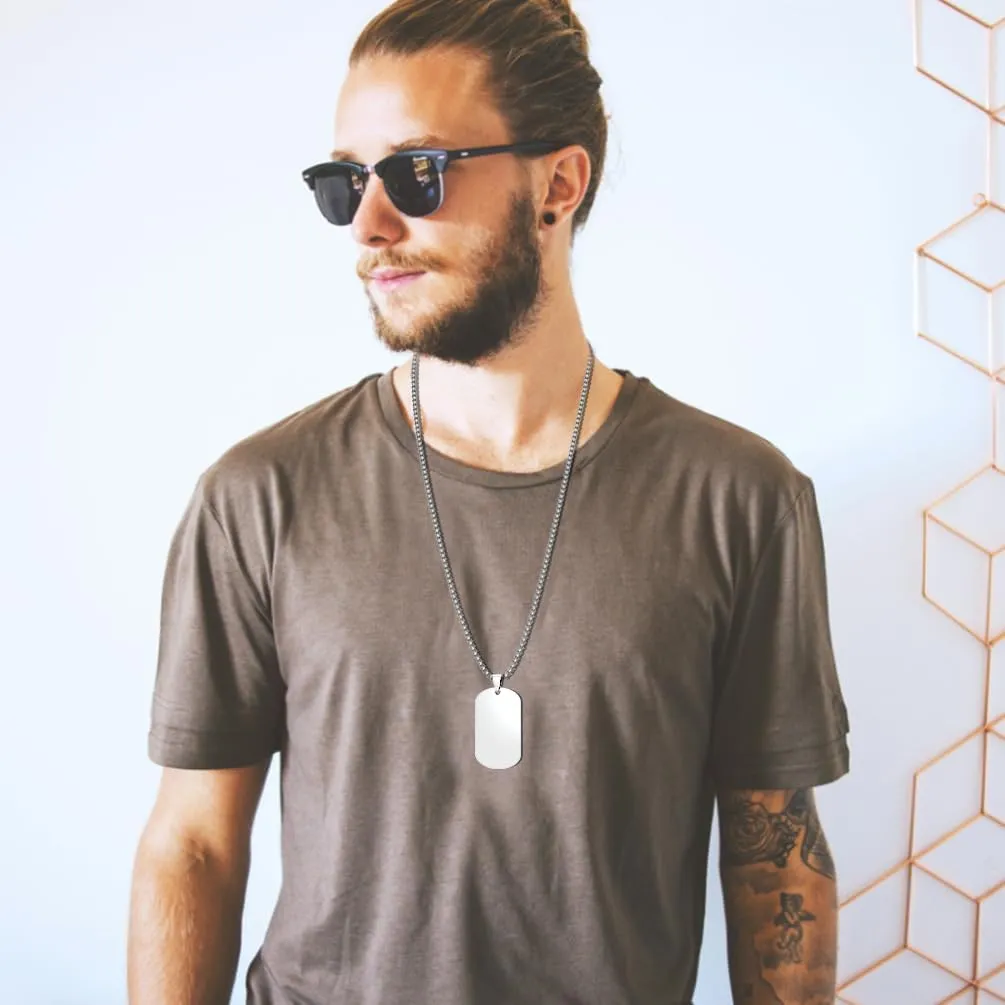 Mens Stainless Steel Dog Tag Pendant Necklace,Simple Blank Pendant Necklaces Jewelry Gifts for Men Women, 24" Box Chain