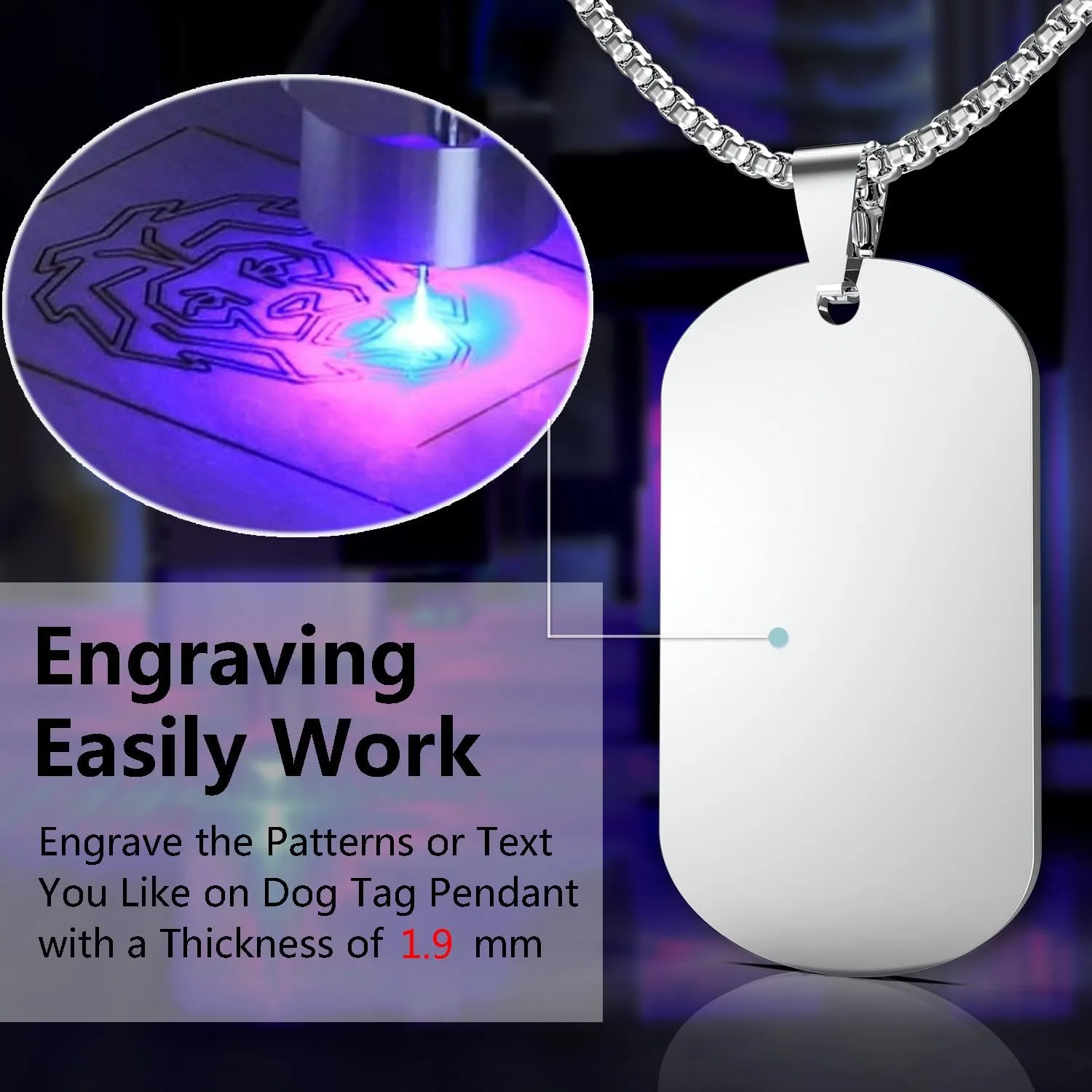 Mens Stainless Steel Dog Tag Pendant Necklace,Simple Blank Pendant Necklaces Jewelry Gifts for Men Women, 24" Box Chain