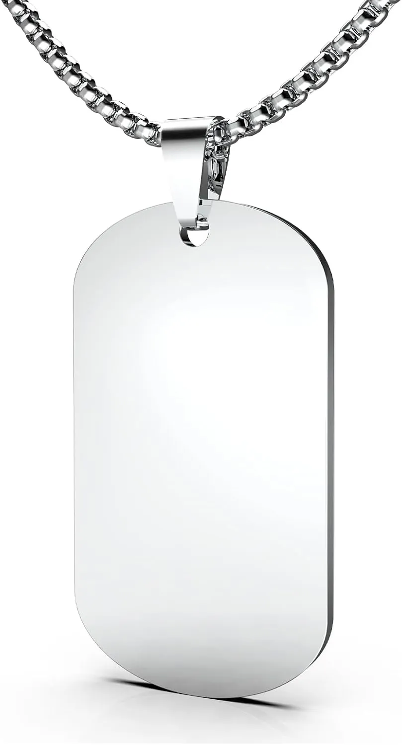Mens Stainless Steel Dog Tag Pendant Necklace,Simple Blank Pendant Necklaces Jewelry Gifts for Men Women, 24" Box Chain
