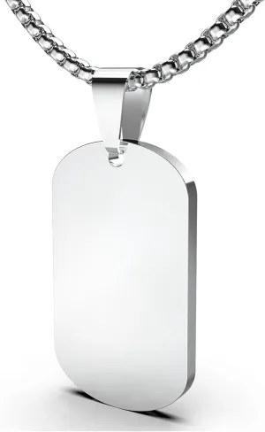 Mens Stainless Steel Dog Tag Pendant Necklace,Simple Blank Pendant Necklaces Jewelry Gifts for Men Women, 24" Box Chain