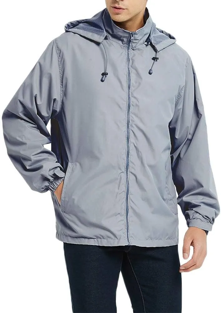 Men's Windbreaker Jacket Outdoor Soft Shell Jackets Lightweight Windproof Waterproof Rain Coat with Removable Hood