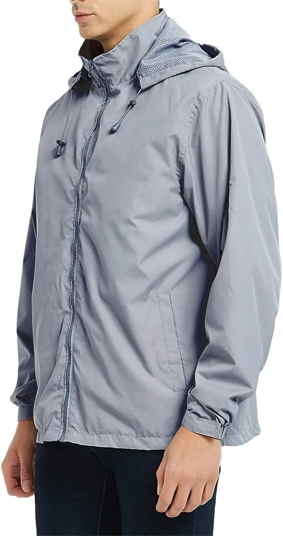 Men's Windbreaker Jacket Outdoor Soft Shell Jackets Lightweight Windproof Waterproof Rain Coat with Removable Hood