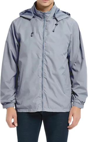 Men's Windbreaker Jacket Outdoor Soft Shell Jackets Lightweight Windproof Waterproof Rain Coat with Removable Hood