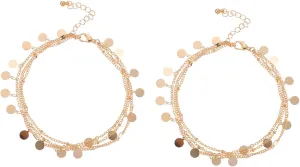 Metallic Anklets Foot Chain Set 2pcs Women Alloy Jewelry for Outdoor Beach Occasions