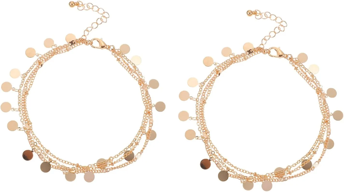 Metallic Anklets Foot Chain Set 2pcs Women Alloy Jewelry for Outdoor Beach Occasions