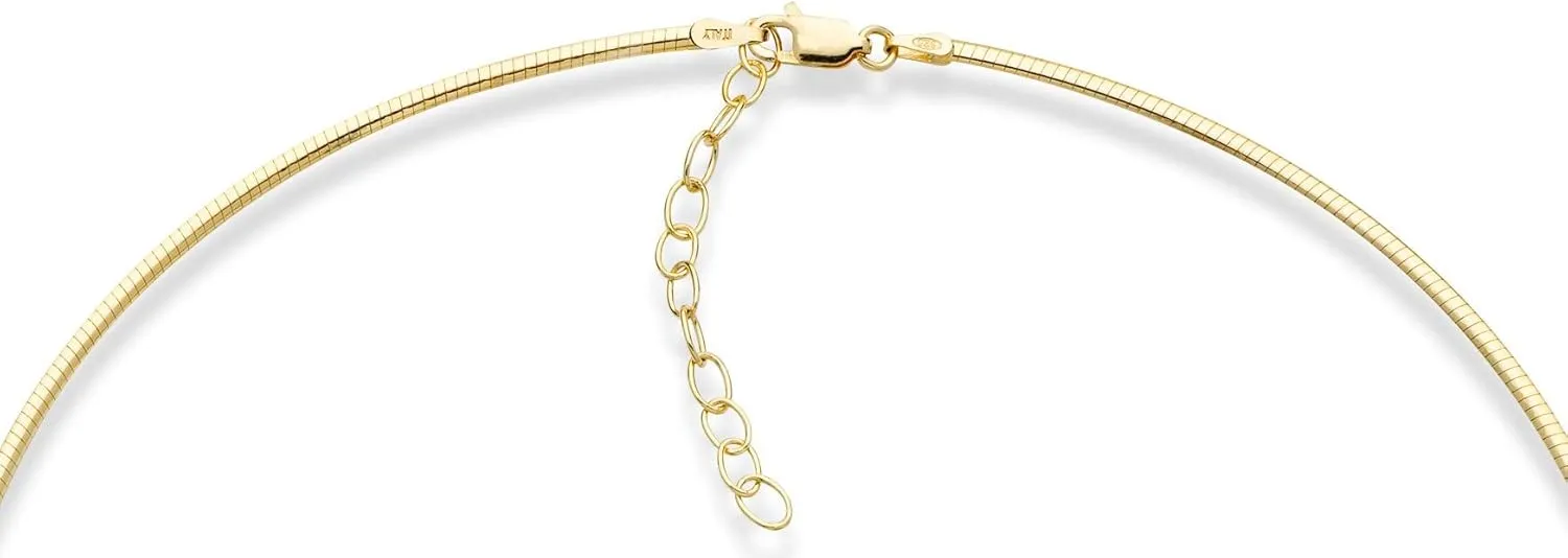 Miabella 18K Gold Over 925 Sterling Silver Italian 2mm 2.5mm Dome Omega Necklace for Women/Adjustable from 16-18 Inches with Extender/Made in Italy