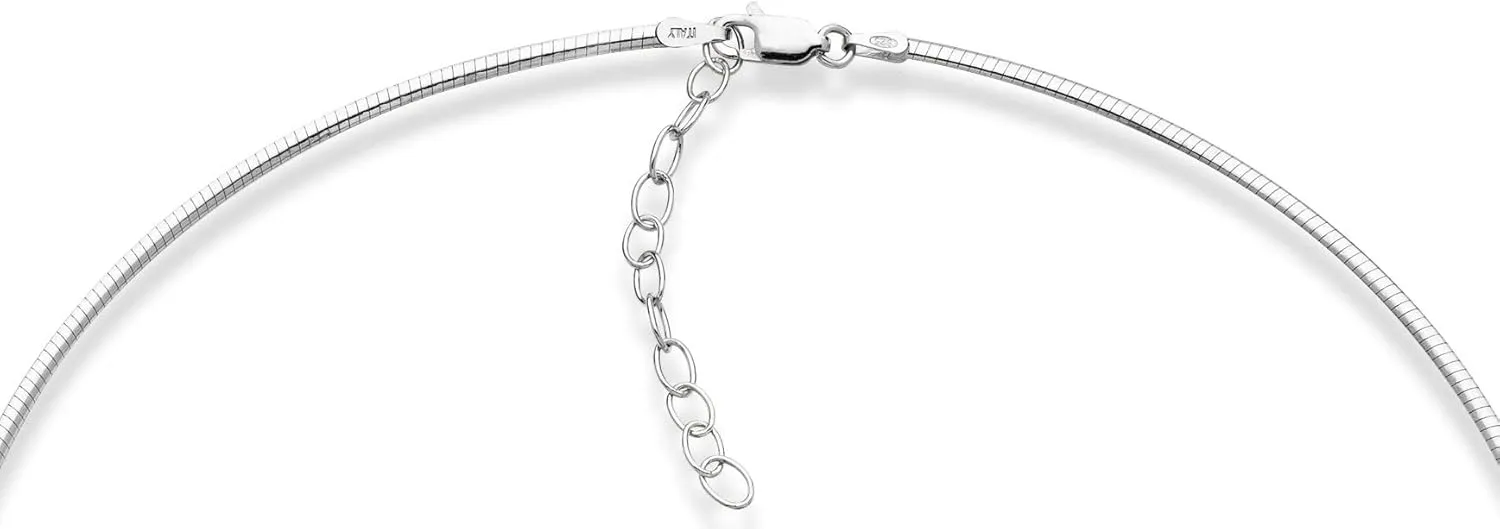 Miabella 925 Sterling Silver Italian 2mm 2.5mm Dome Omega Necklace for Women/Adjustable from 16-18 Inches with Extender/Made in Italy