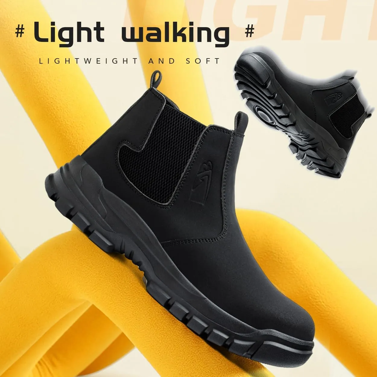 Micoklinlin Steel Toe Boots for Women Waterproof Safety Shoes Leather Chelsea Boots Puncture Proof Non-slip Work Boots
