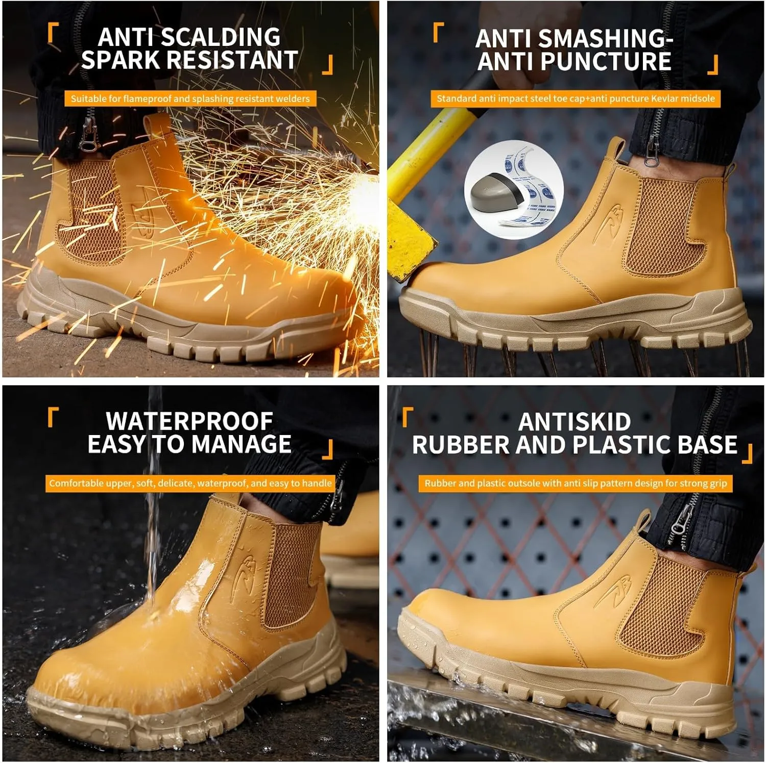 Micoklinlin Steel Toe Boots for Women Waterproof Safety Shoes Leather Chelsea Boots Puncture Proof Non-slip Work Boots